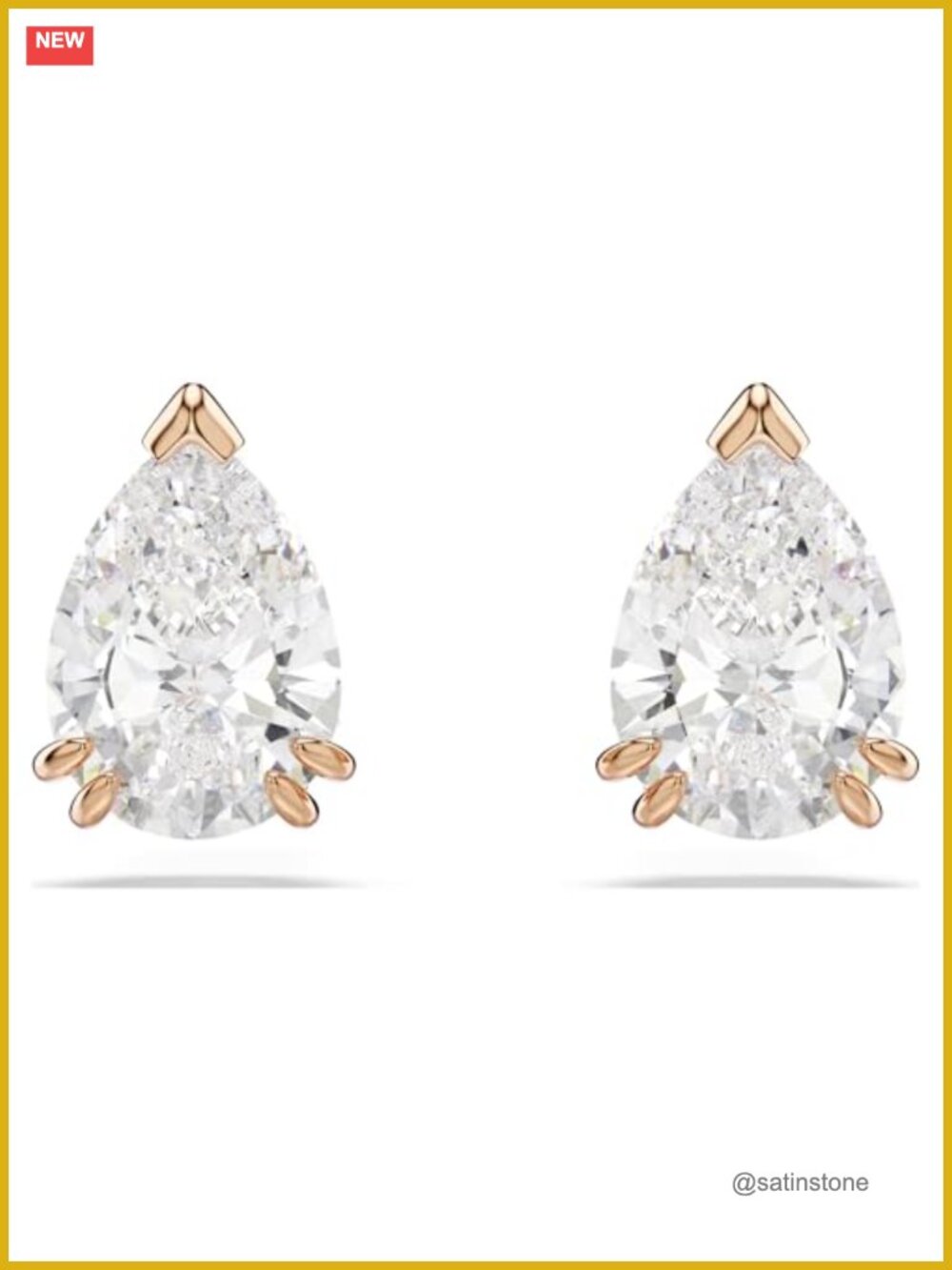 Pear Cut Crystal Stud Earrings Rose Gold-Tone Finish Push Back